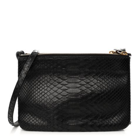 CELINE Snakeskin Small Trio Crossbody Bag Black